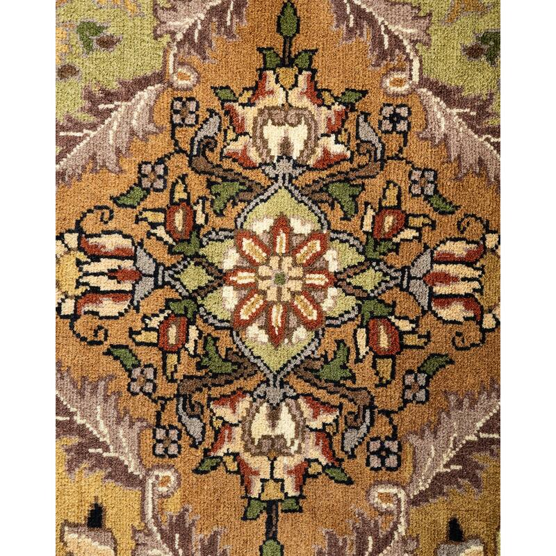 Overton Handknotted Wool Traditional Oriental Yellow Octagon Area Rug - 6' x 9'