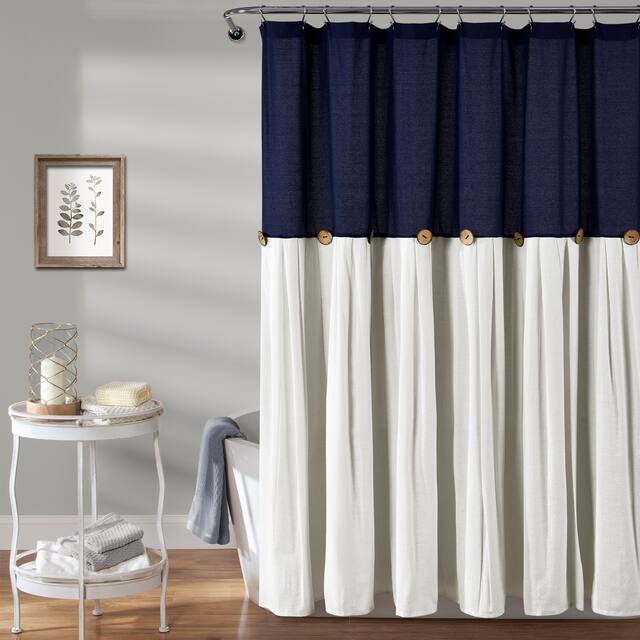 Lush Decor Linen Button Shower Curtain - Navy & White - 72" x 72"