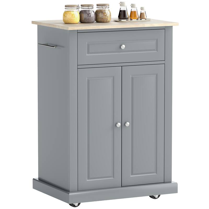 HOMCOM Rolling Kitchen Island Cart, Portable Serving Trolley Table with Drawer, Adjustable Shelf and 2 Towel Racks