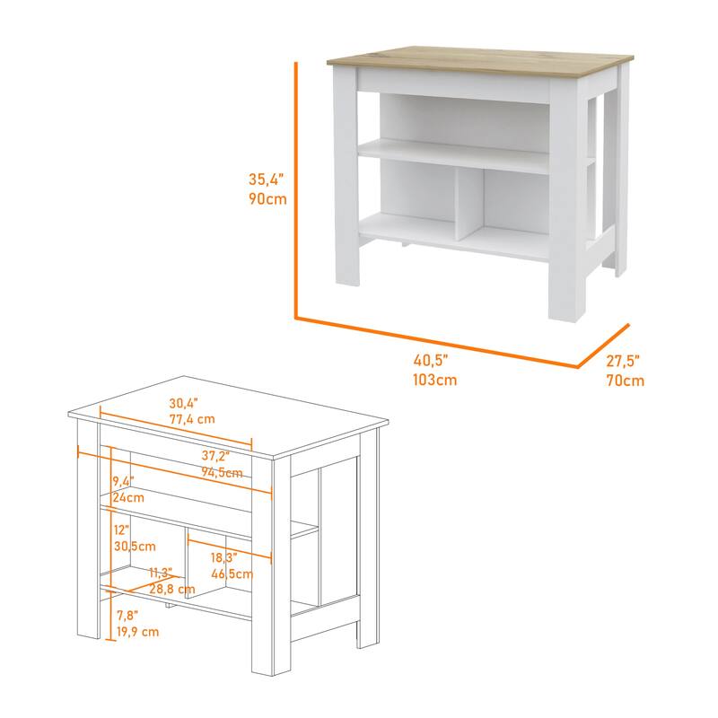 Brooklyn Kitchen Island, Three Concealed Shelves