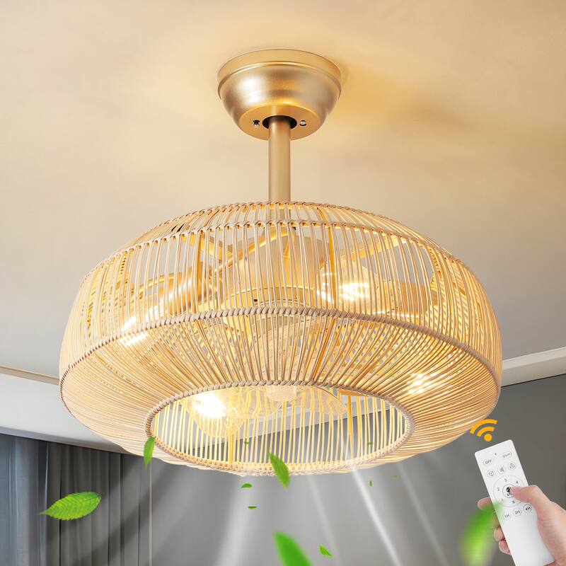 20 Inch Boho Ceiling Fans with Light Flush Mount - 4-Light - gold