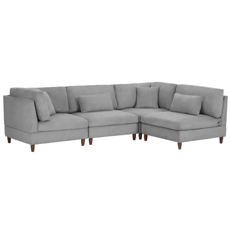 4-Piece Modern Corduroy Modular Sectional Sofa with pillows For Living Room