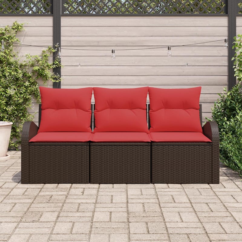 vidaXL 3 Garden Sofa Set with Cushions Black/Brown/Grey Poly Rattan - 70.5 x 24.4 x 27.2