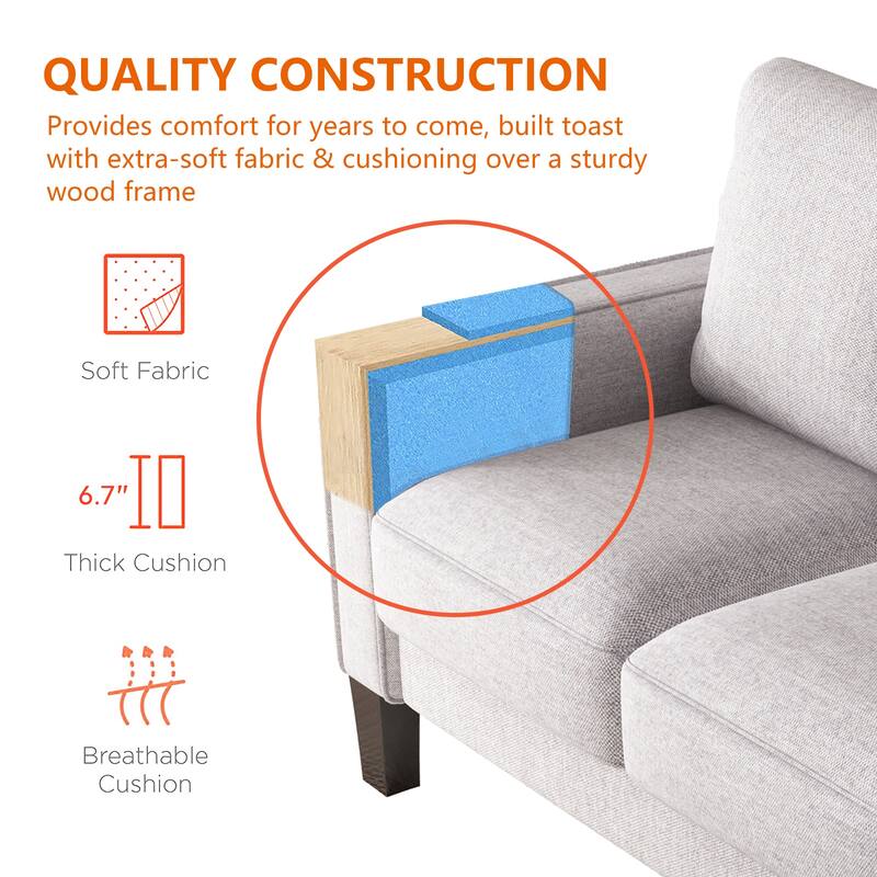 Living Room Furniture 3-Seat Sofa with Sturdy Structure and Solid Wood Legs, Comfortable Cushions, Easy Assembly