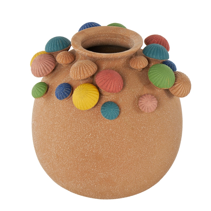 Ceramic Round Wide Decorative Vase with Multicolor Accents and White Speckles - Brown - Roche River Decor