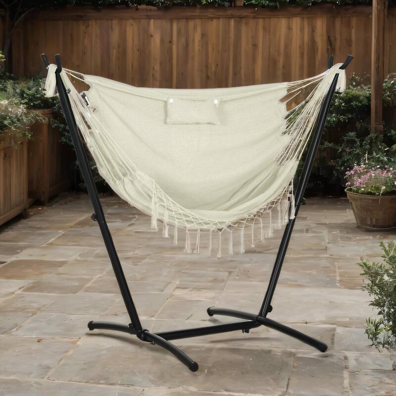 Patio Hammock Hanging Swing with Stand,Side Pocket and Headrest