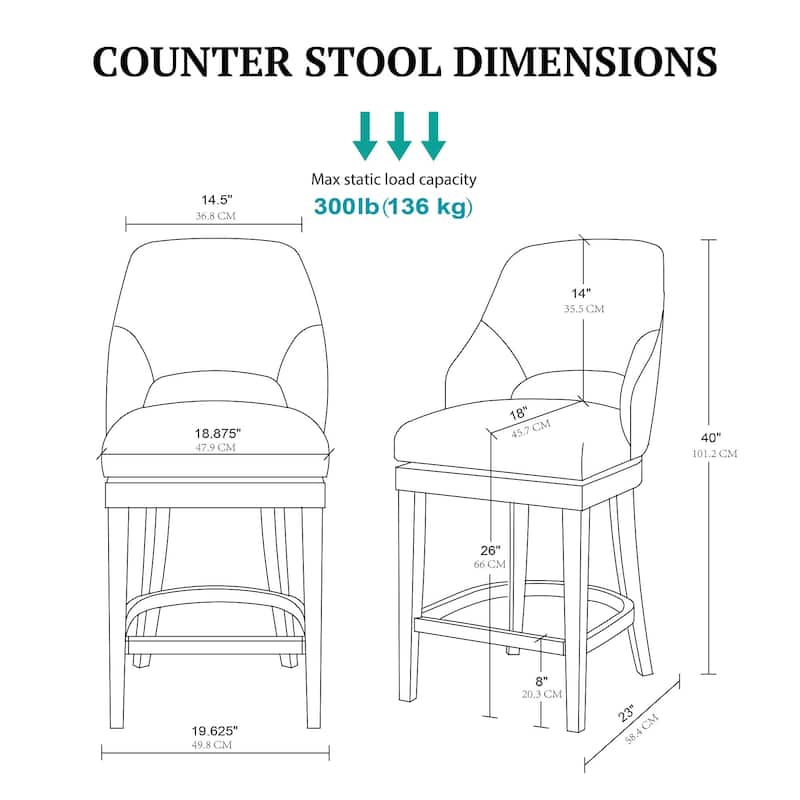 Madison Park Jillian Upholstered Counter Stool with Cutout Back Design and Swivel Sea