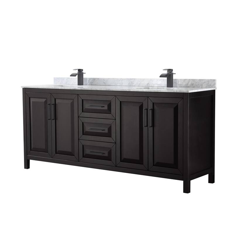 Wyndham Collection Daria 80" Free Standing Double Vanity Set with MDF - Dark Espresso / White Carrara Marble Top / Matte - Espresso Finish
