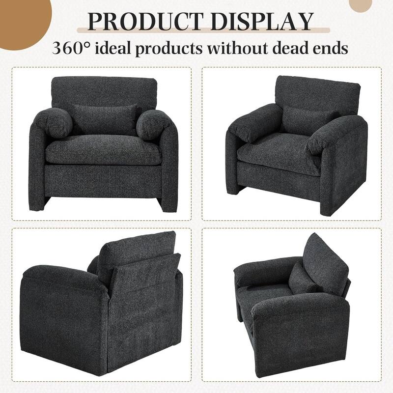 AECOJOY Oversized Armchair, Mid Century Accent Chair, Comfy Upholstered Single Sofa, Extra Wide Reading Chairs for Living Room