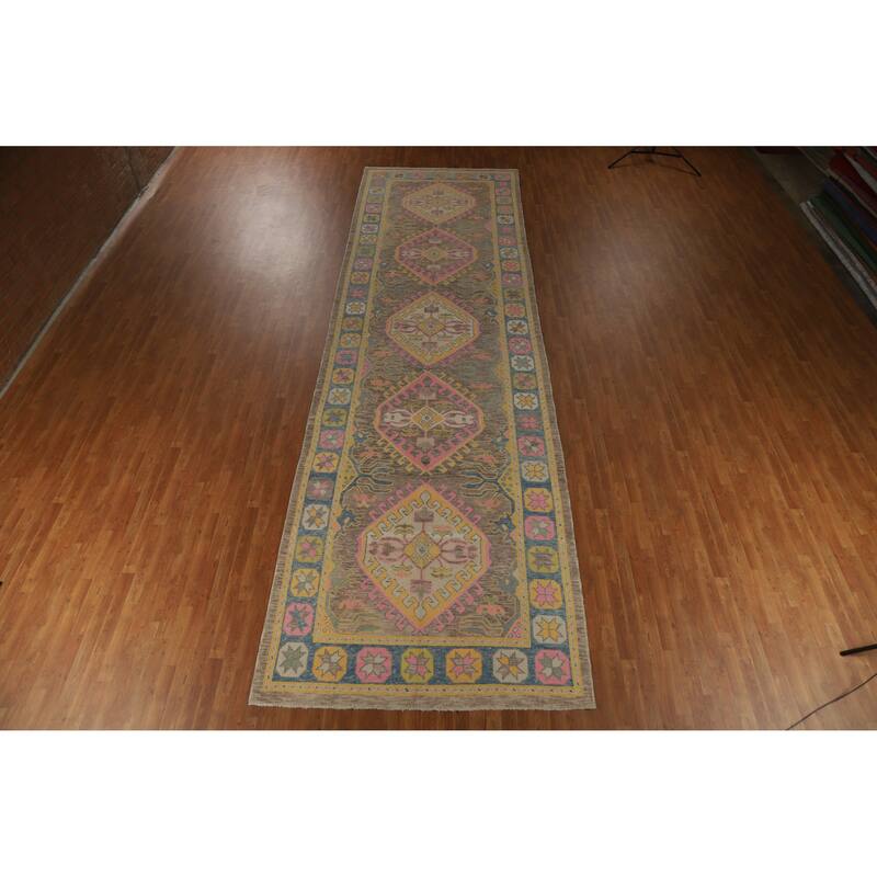 Hand Knotted Oriental 100% Wool Carpet Transitional All-Over Brown Oushak Area Rug - 20' 1'' X 5' 11''