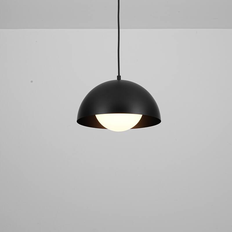 1-Light 11.8" Modern Farmhouse Black Dome Frosted Glass Globe Pendant Light for Kitchen Island - 11.8 in. W x 9.84 in. H