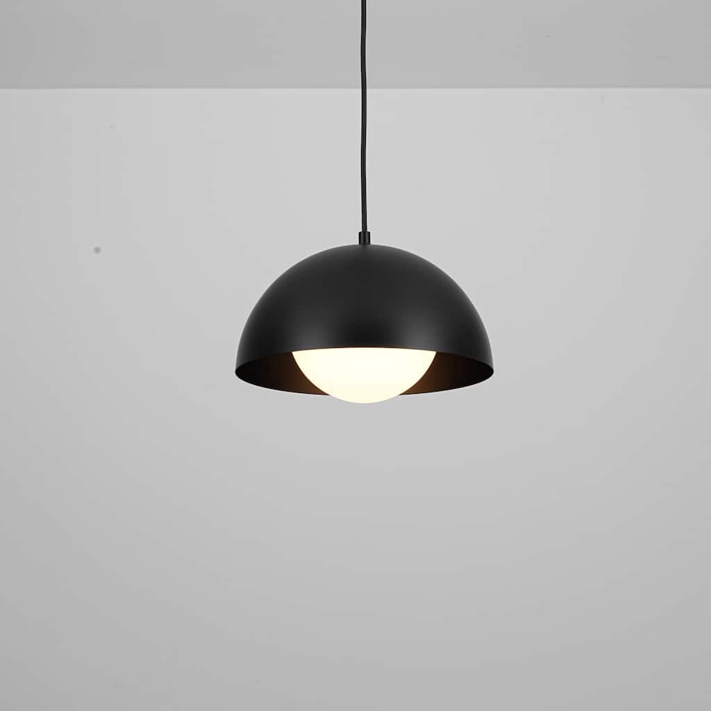 1-Light 11.8" Modern Farmhouse Black Dome Frosted Glass Globe Pendant Light for Kitchen Island - 11.8 in. W x 9.84 in. H