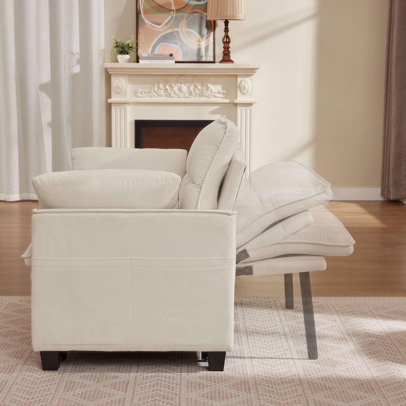 48.03" Pin Striped Fabric 3 in 1 Convertible 2 Seater Sleeper Sofa Bed