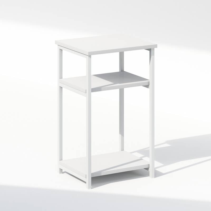 Furinno Simplistic Industrial Metal Frame Nightstand, Bedside Table, 1-Pack, White/White - White/White