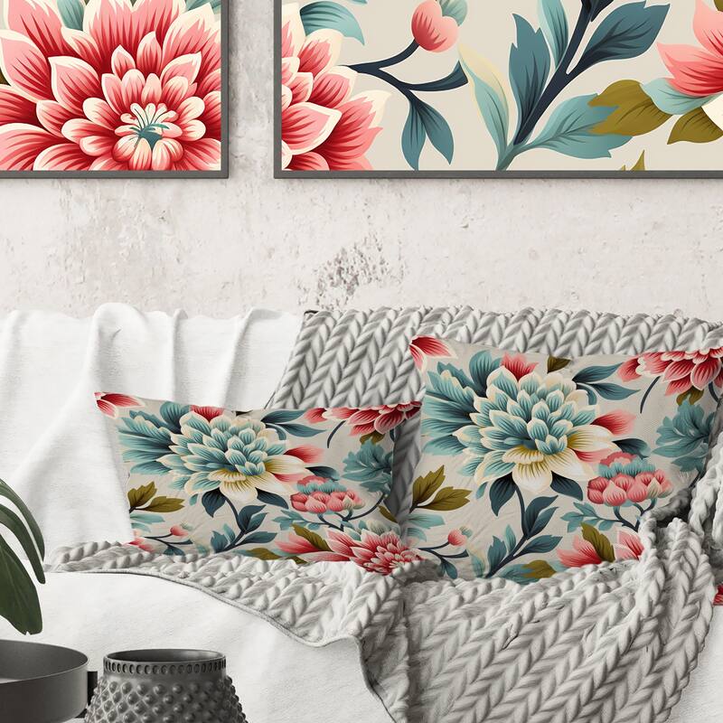 Designart "Ethno Damask Pink And Blue Ferns II" Damask Printed Throw Pillow