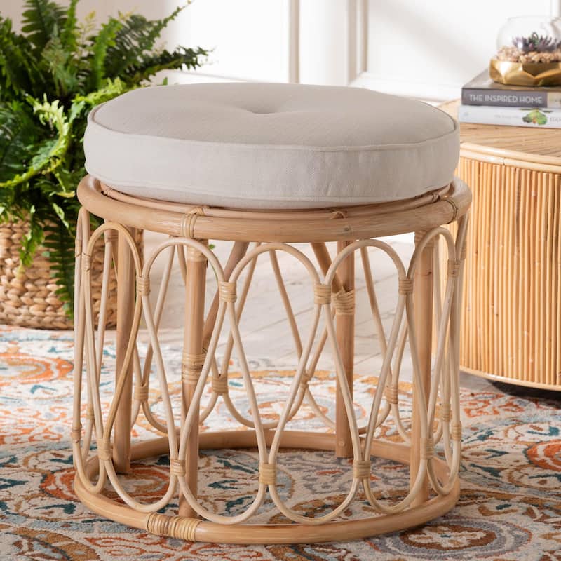 Hachiro Bohemian Natural Rattan Ottoman Footstool