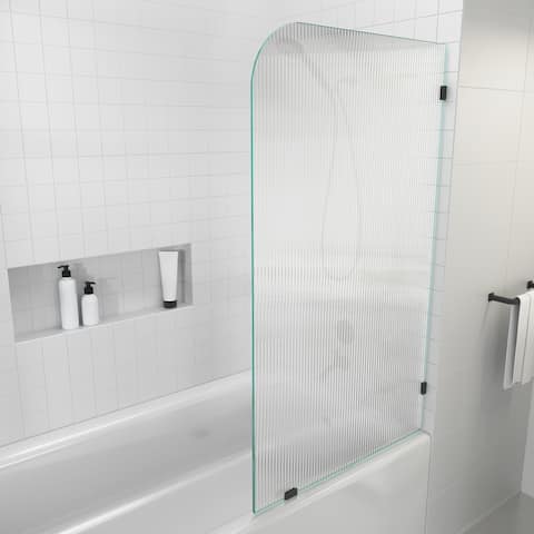58.25" x 34" Frameless Bath Shower Door - Single Fixed Panel Fluted Frosted Radius