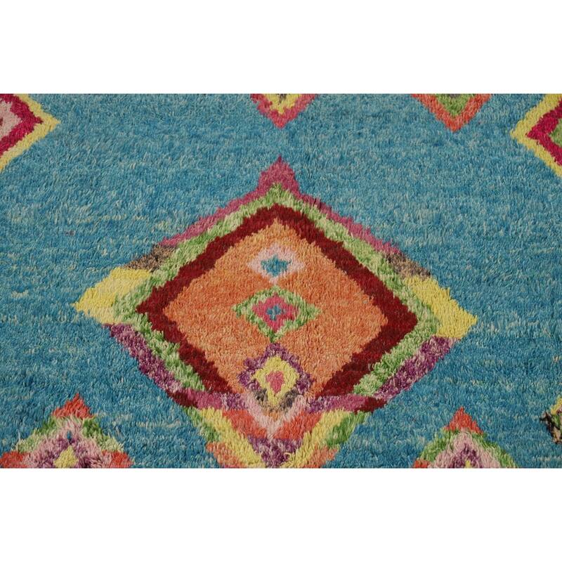 Light Blue Plush Moroccan Oriental Area Rug Handmade Wool Carpet - 7'8" x 10'5"