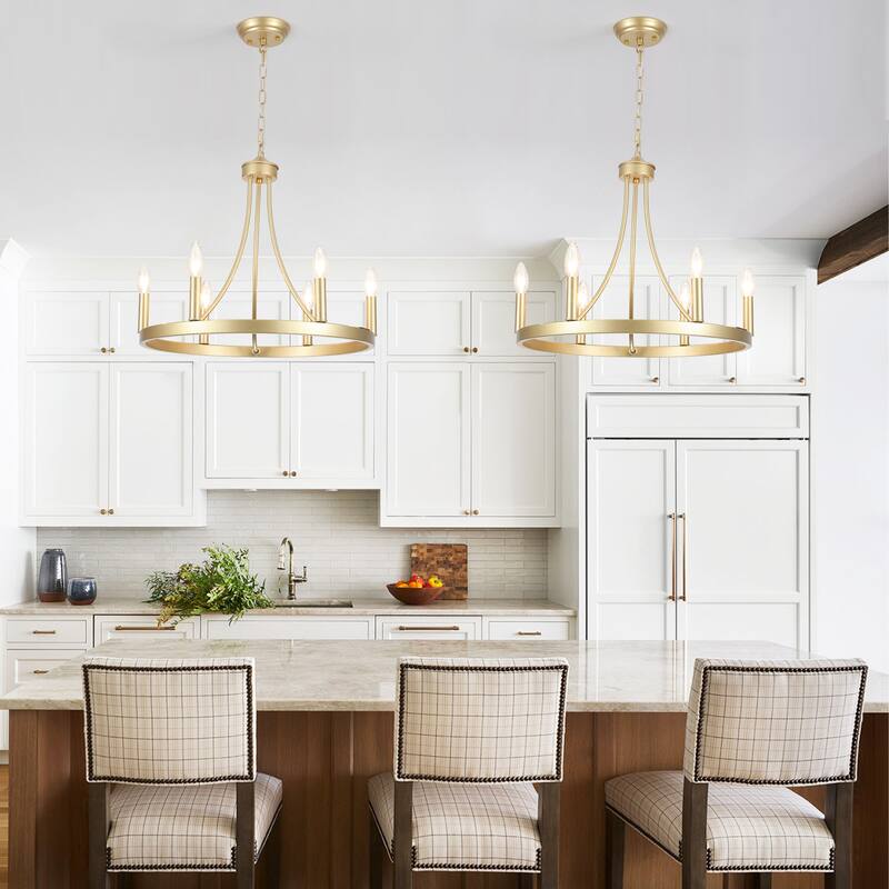 6-Light Farmhouse Candle Circle Hanging Wagon Wheel Chandelier Lighting for Kitchen Island