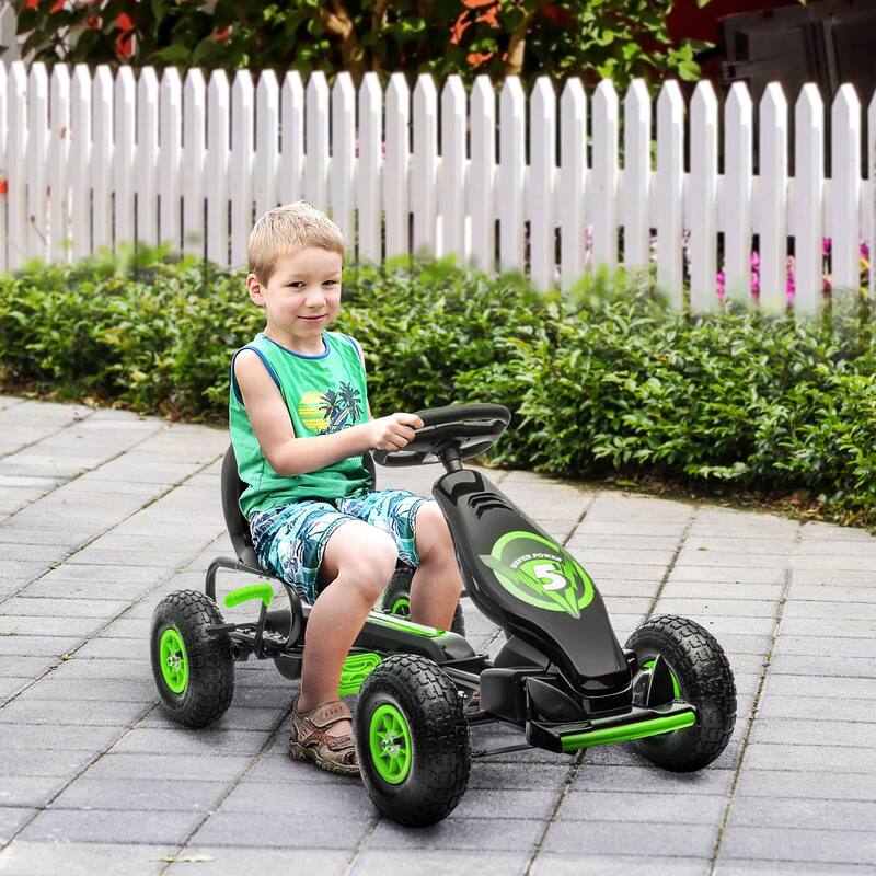 Kids Pedal Go-Kart with Ergonomic Seat and Suspension, Ages 5-12, Rubber Wheels, Safety Handbrake