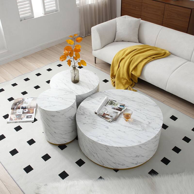 Modern Faux Marble Coffee Tables for Living Room, 35.43inch Accent Tea Tables with Gold Metal Base