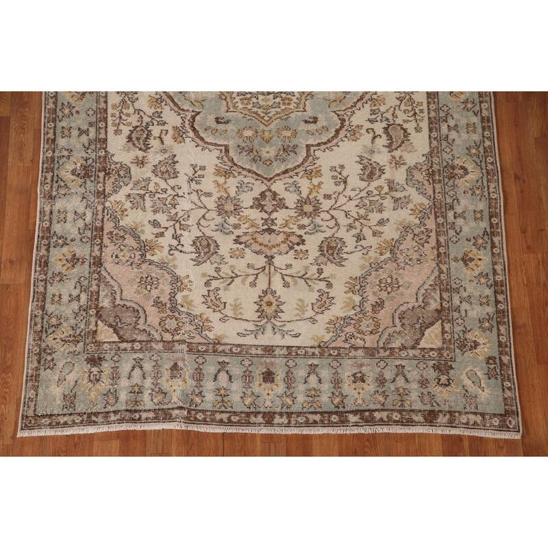 Anatolian Distressed Vintage Area Rug Hand-Knotted Wool Carpet - 5'5"x 8'7"