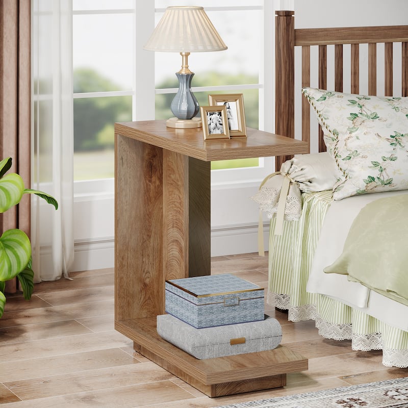 C-Shaped Side Table, 2-Tier Narrow End Table for Living Room, Bedroom