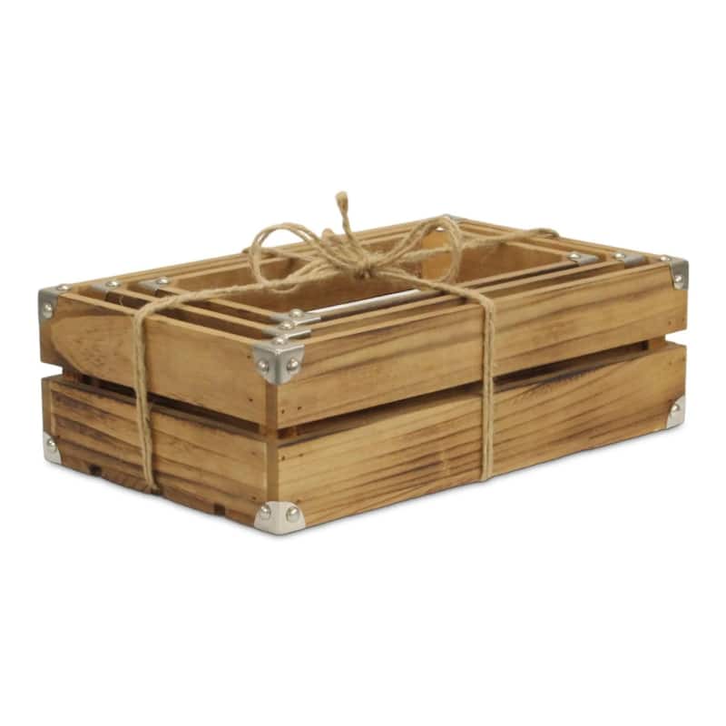 Set of 3 Farmstead Studded Wooden Storage Crates 15.75"