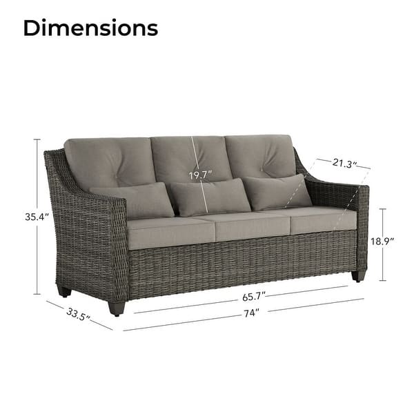dimension image slide 6 of 16, Murphy Outdoor Wicker Patio Outdoor Sofa Swivel Chair Coffee Table