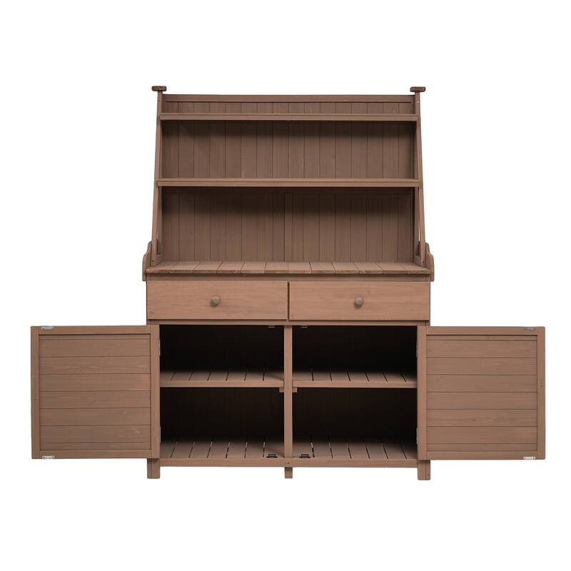 Roomfitters 65" Garden Potting Bench Table, Fir Wood Workstation with Storage Shelf and Cabinet