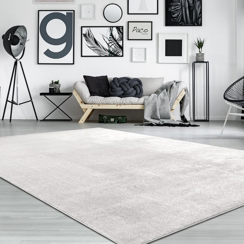 Soft Washable Area Rug with Anti-Slip Backing in solid Colors - 5'3" Round - silver