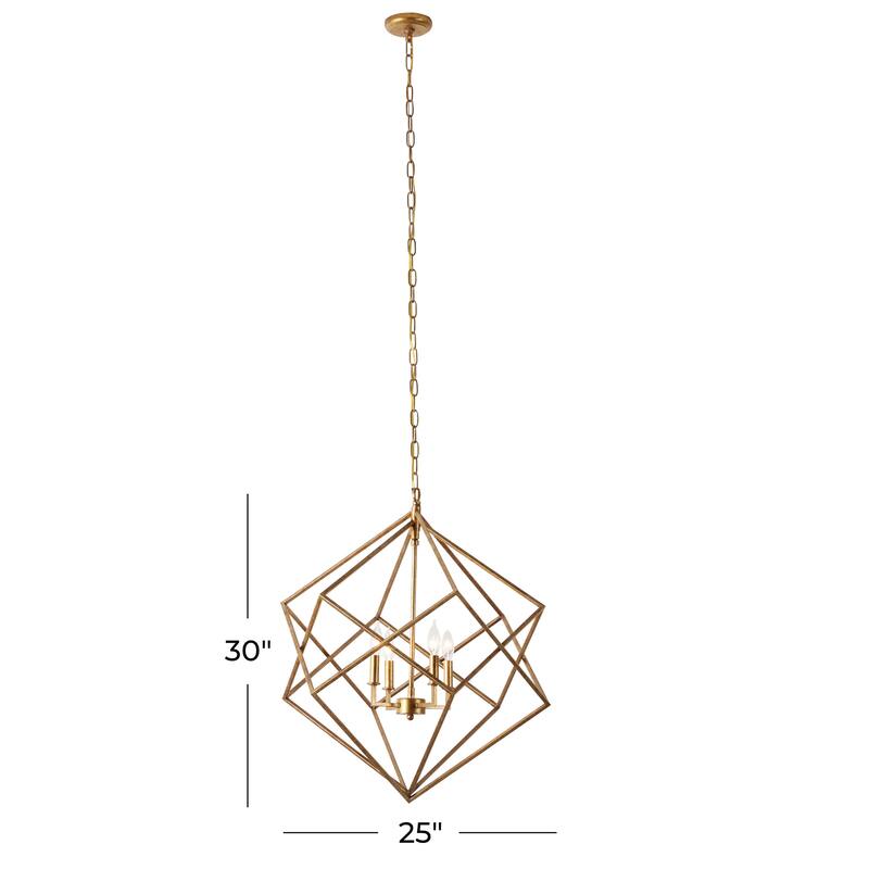 Metal Caged 4 Light Room Chandelier with Link Style Chain - Gold - Roche River Decor