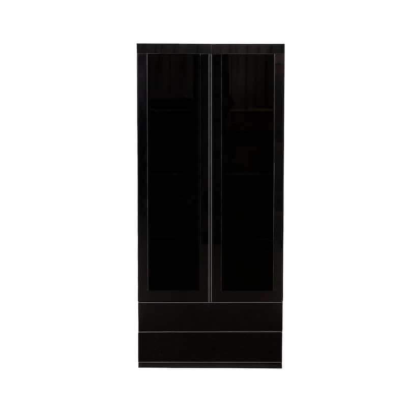 Display Curio Cabinet with Glass Doors, 2-Drawer & LED Lights