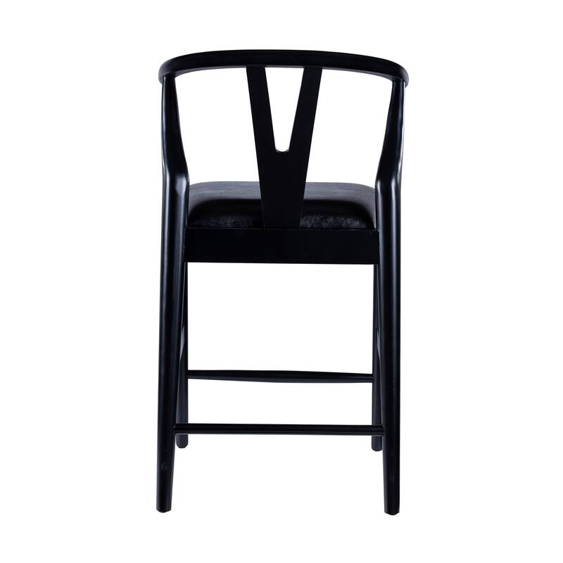Cera Counter Stool Chair Set of 2, Faux Leather Seat, Black Rubberwood