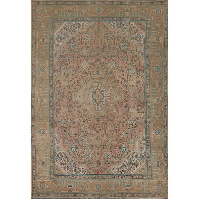 Distressed Tabriz Persian Vintage Rug Bedroom Handmade Wool Carpet - 6'10" x 9'8"