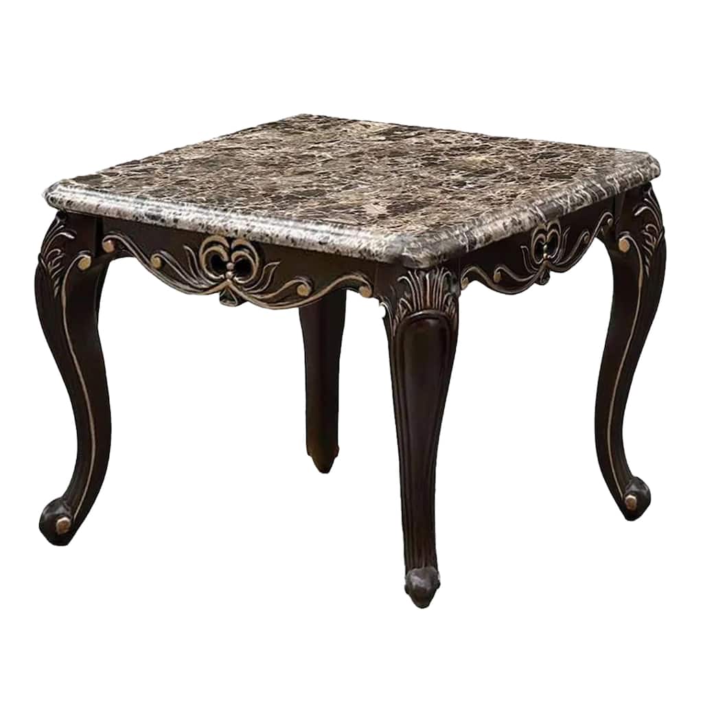 Miz Side End Table, 28 Inch, Carved Cabriole Legs, Champagne Silver