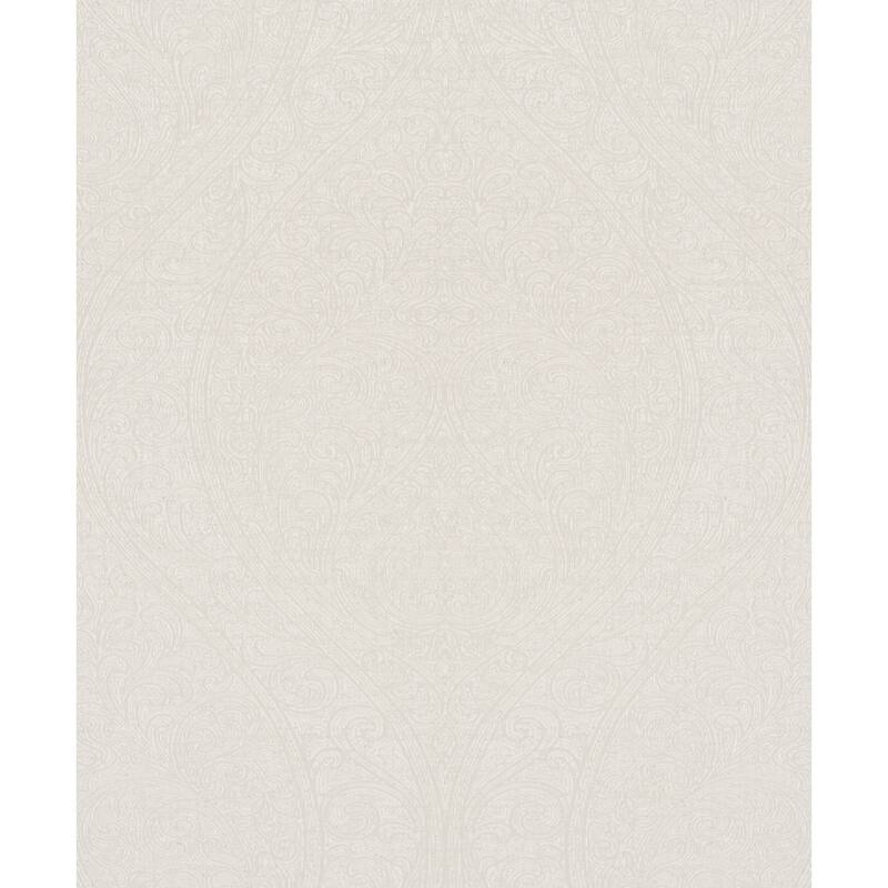 Galerie Wallcoverings Serene Collection Metallic Large Ogee Damask Vinyl on Non-woven Wallpaper Roll - 33 feet x 21 inches - Beige