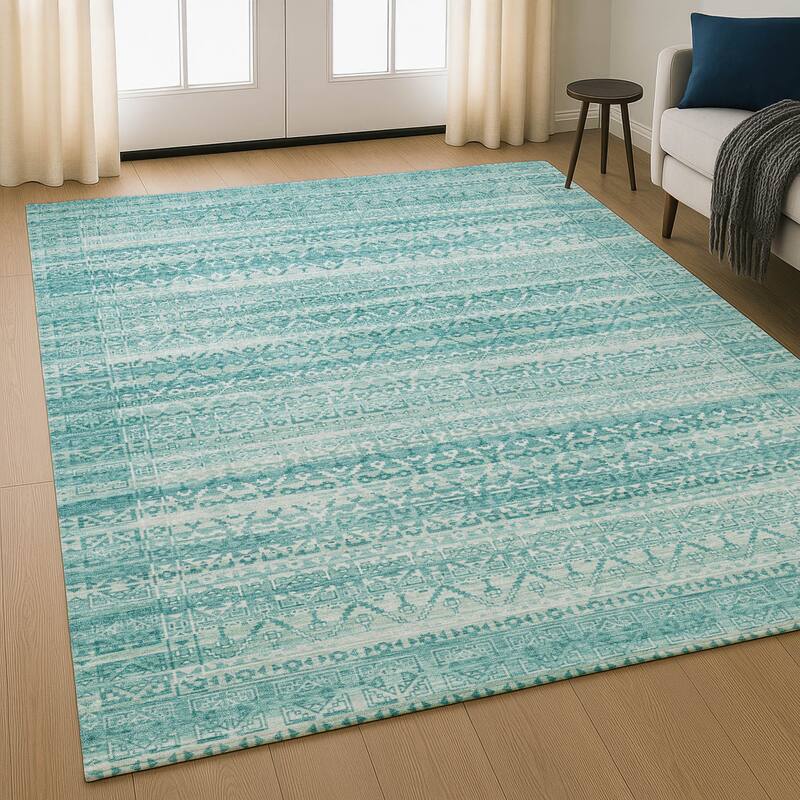 Premium Washable Super Soft Boho Stripes Mayfield Rug - Aqua - 5' x 7'6"