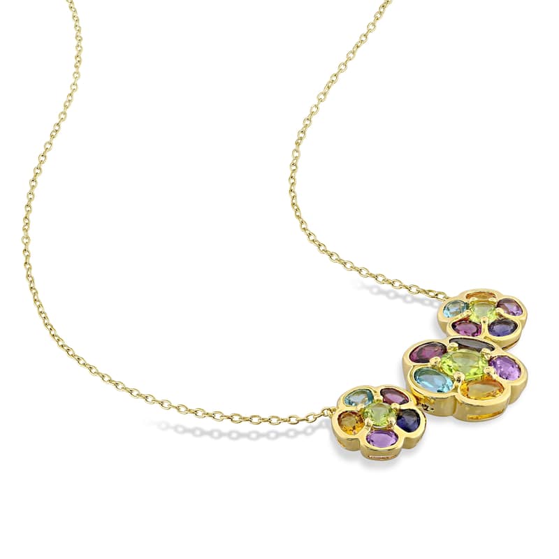 Miadora Yellow Plated Sterling Silver Multi- Gemstone Tri-Flower Stationed Necklace