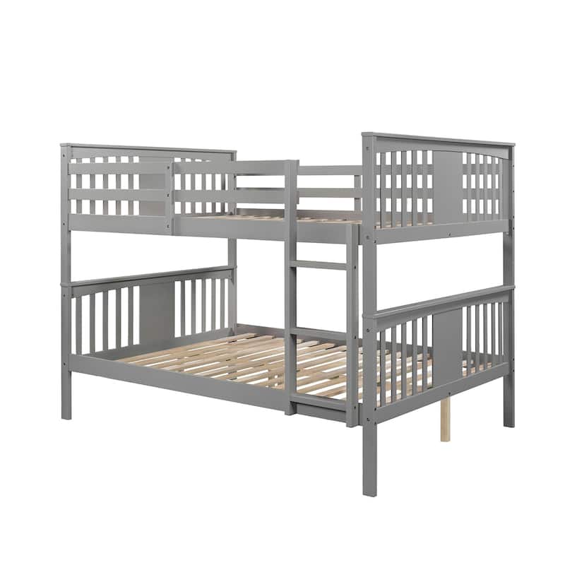 Full Over Full Bunk Bed with Ladder for Bedroom, Guest Room Furniture, Solid Wood Construction