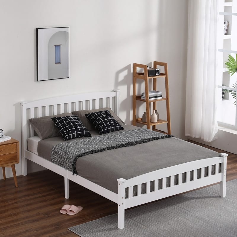 Vertical Wood Platform Bed With Headboard White