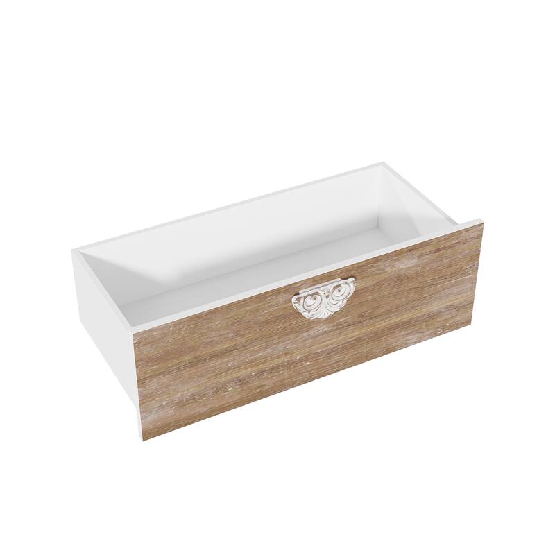 Solid Wood Tall Storage Cabinet, 31.5" Farmhouse Distressed White Carved Armoire with Shelves and Drawer - 31.5"x68.9"