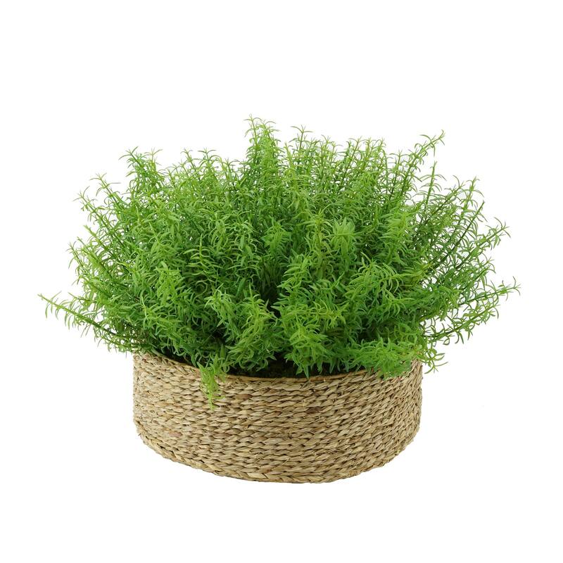Faux Rosemary Grass in Large Seagrass Tray Basket - Natural