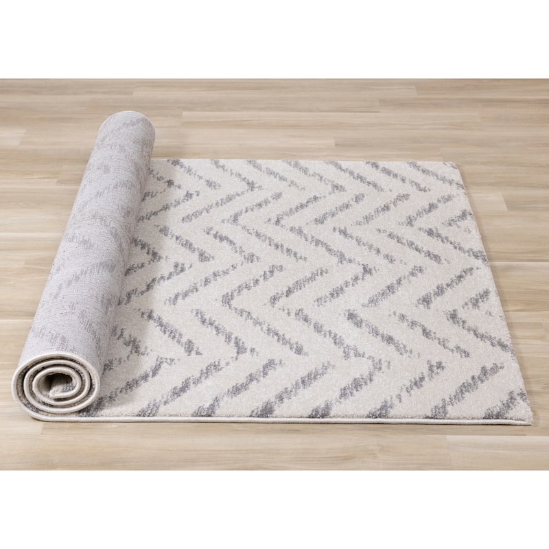 Brookfield Collection - Faded Grey/Cream Zig Zag Rug