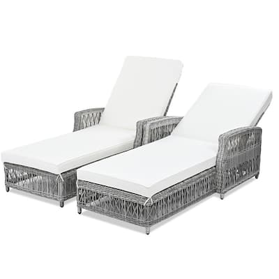 2-Piece Outdoor Reclining Chaise Lounge Set – Adjustable Wicker Poolside Chairs with Removable Cushions‌