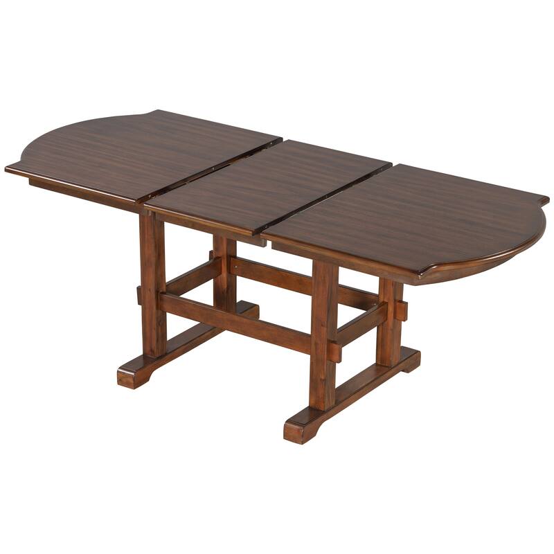 6-Piece Extendable Dining Set with Curved Top Table, Wood Kitchen Table Set with Upholstered Chairs & Bench