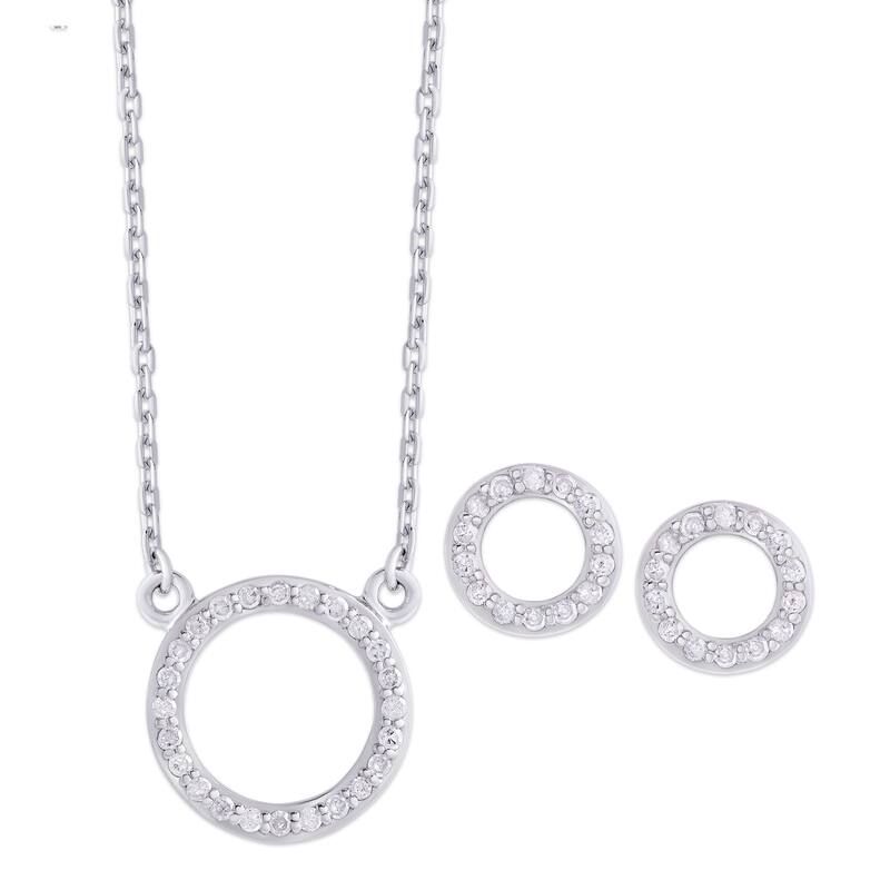 Victoria Townsend .925 Sterling Silver 1/4ct Diamond Circle Necklace and Earrings Set