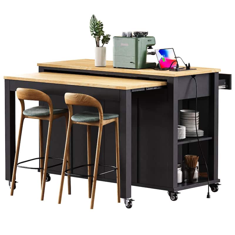 Kitchen Island with Extendable Dining Table Breakfast Table