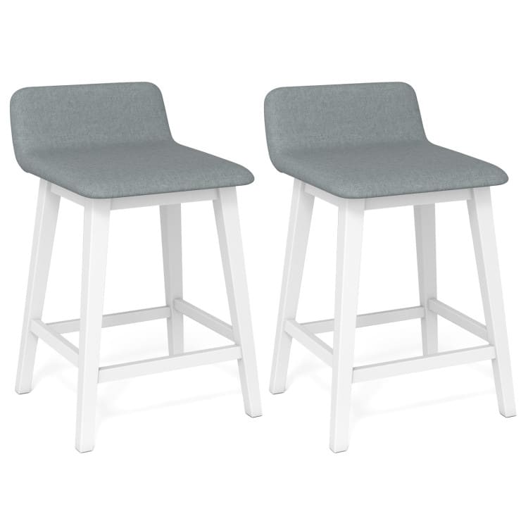 24'' Counter Height Bar Stools Faux Linen Upholstered Chairs with Low Back - 20" x 16.5" x 29" (L x W x H) - White Base