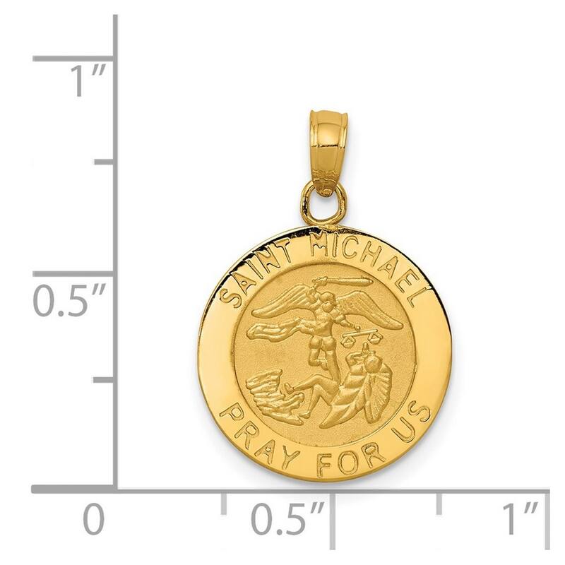 Curata 14k Yellow Gold 18" 21mm Saint Michael Medal Pendant Necklace Necklace